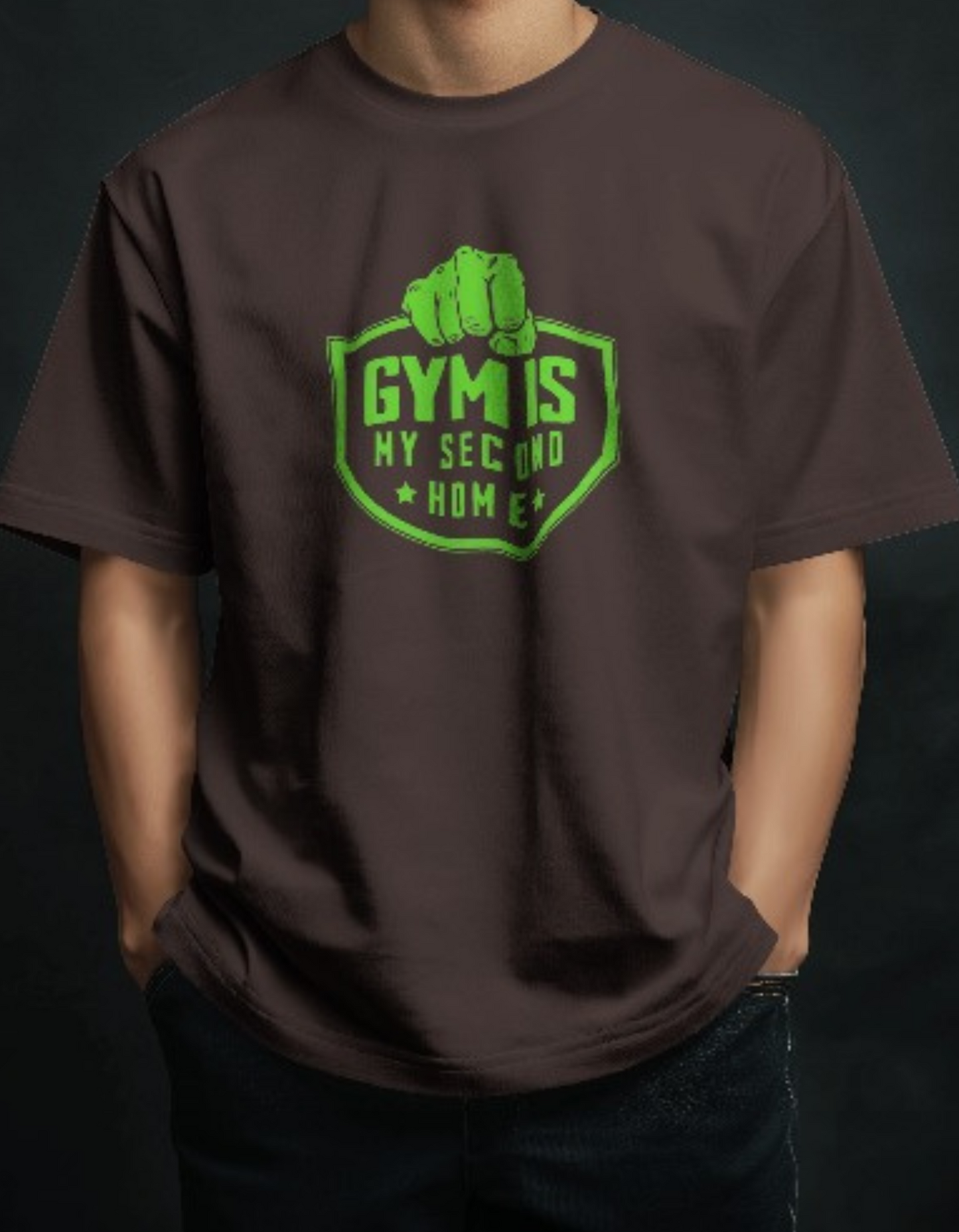 Gym is my second Home Coffee Brown Oversize Vagabond us Gym T-shirt