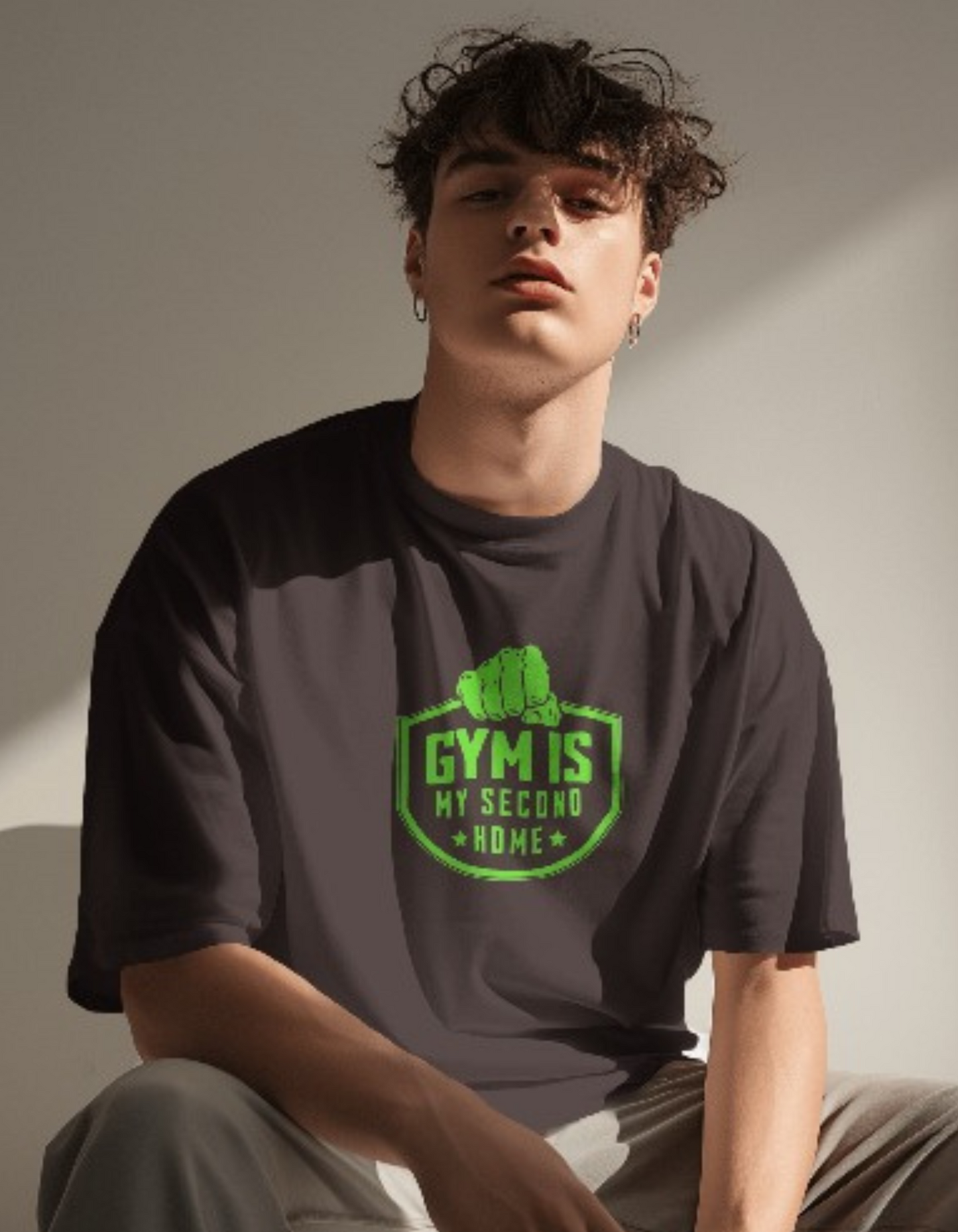 Gym is my second Home Coffee Brown Oversize Vagabond us Gym T-shirt