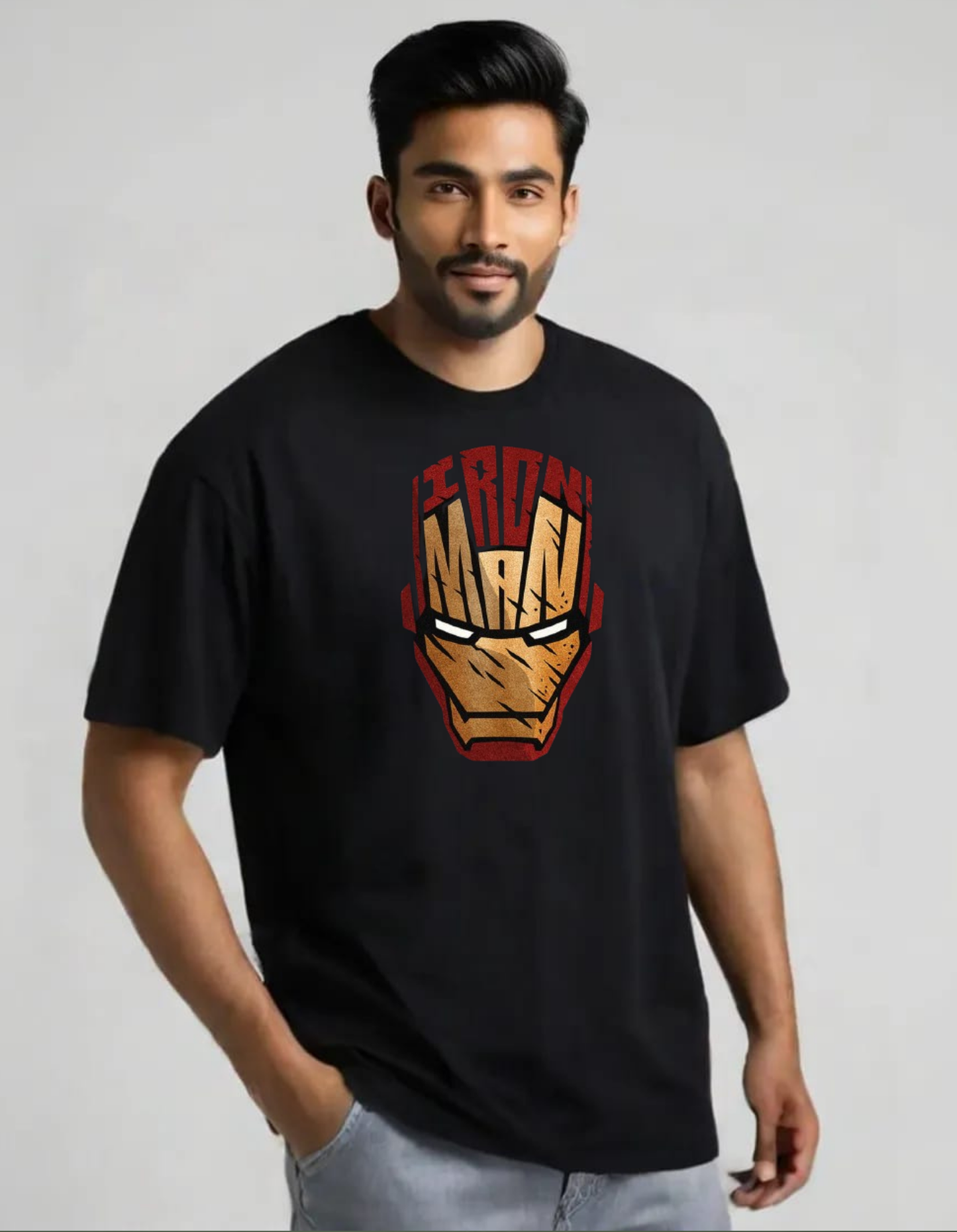 Iron Man Black Oversized Vagabondus Cartoon T-shirt