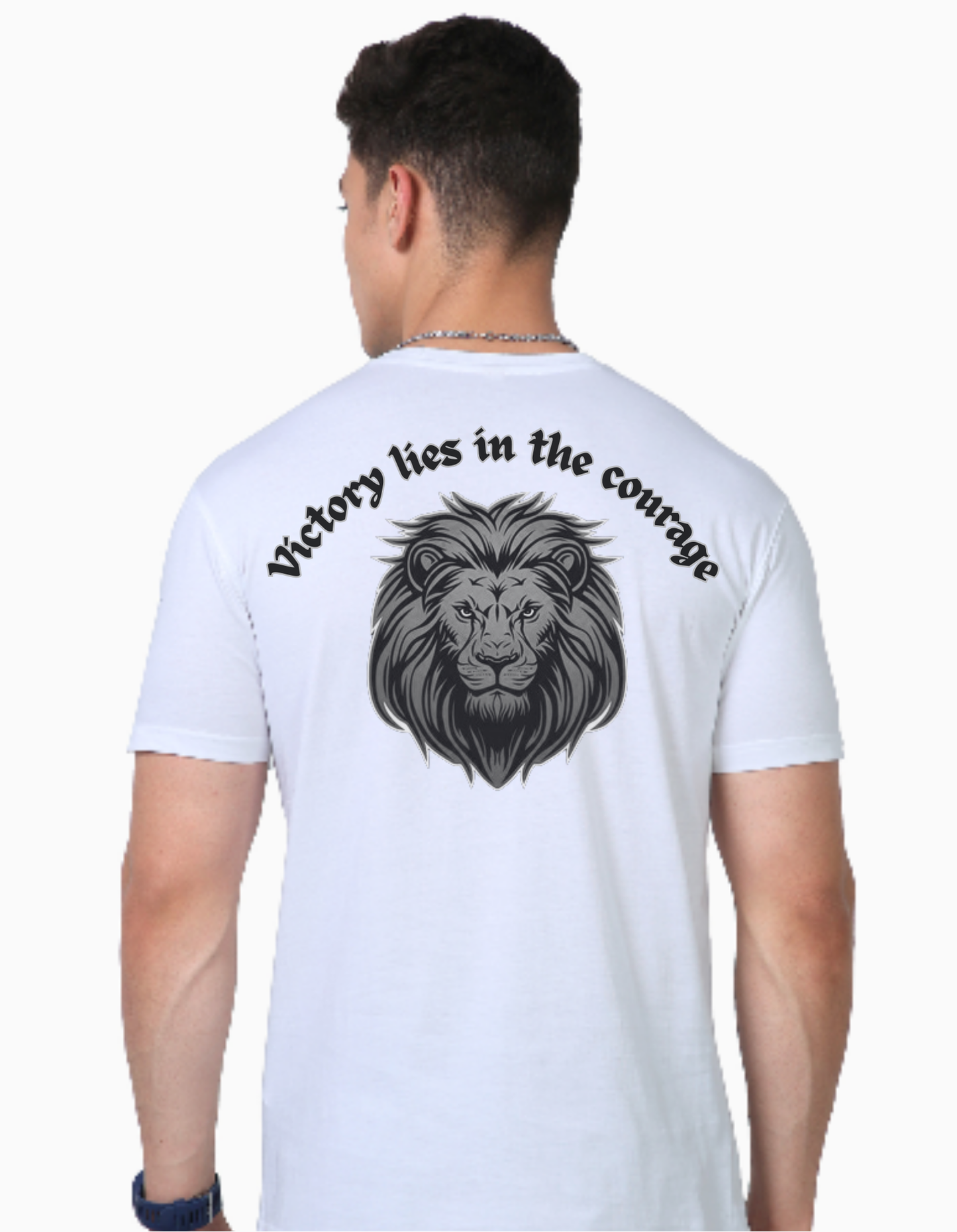 Regular Fit Round Neck White Cotton T-Shirt with Sanskrit Typography - साहसे वसति जयश्री (Victory Resides in Courage)