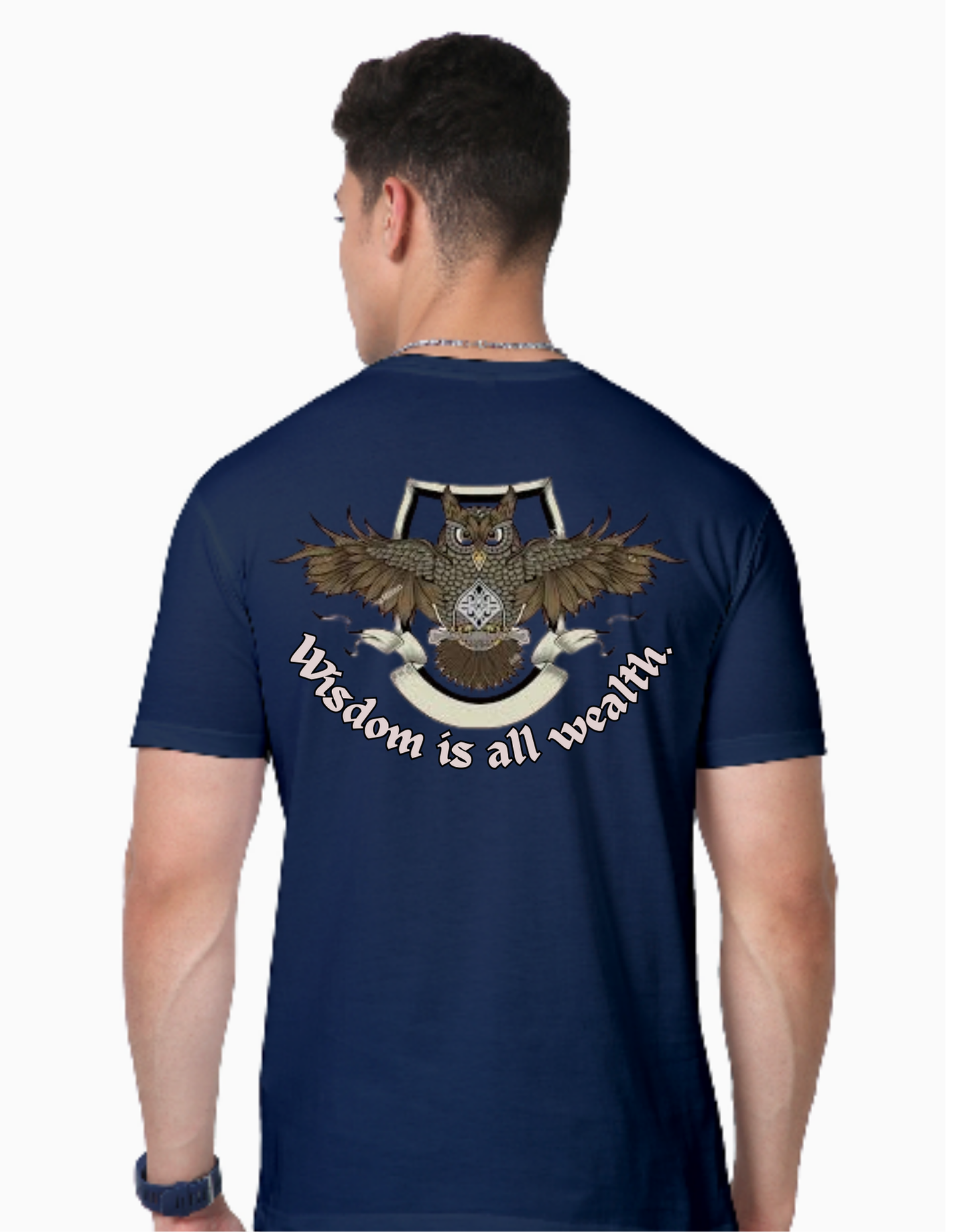 Regular Fit Round Neck Navy Cotton T-Shirt with Sanskrit Typography - विद्यैव सर्वधनम् (Knowledge is the True Wealth)