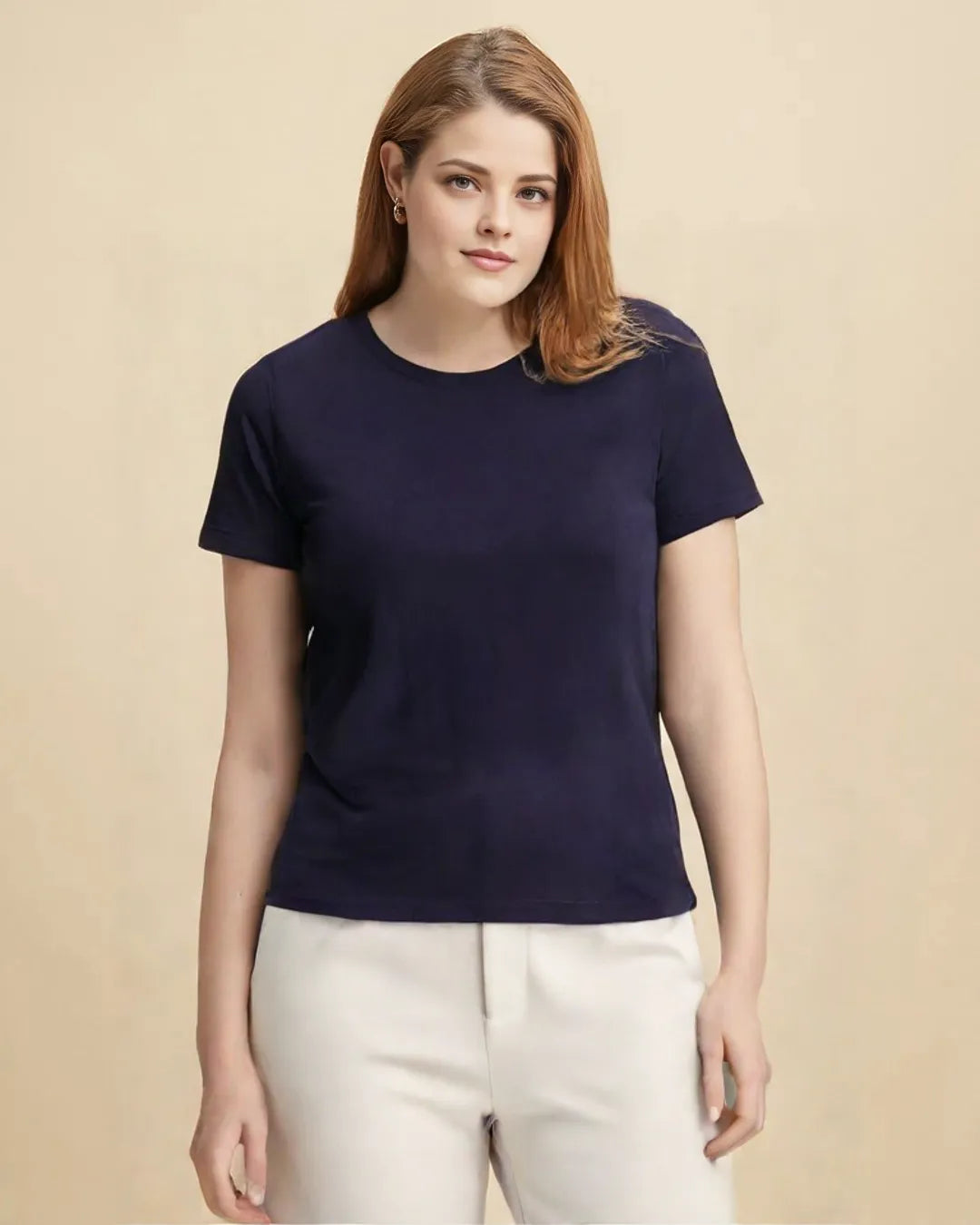 Basics Regular-Fit Navy Blue Round-Neck Cotton T-shirt