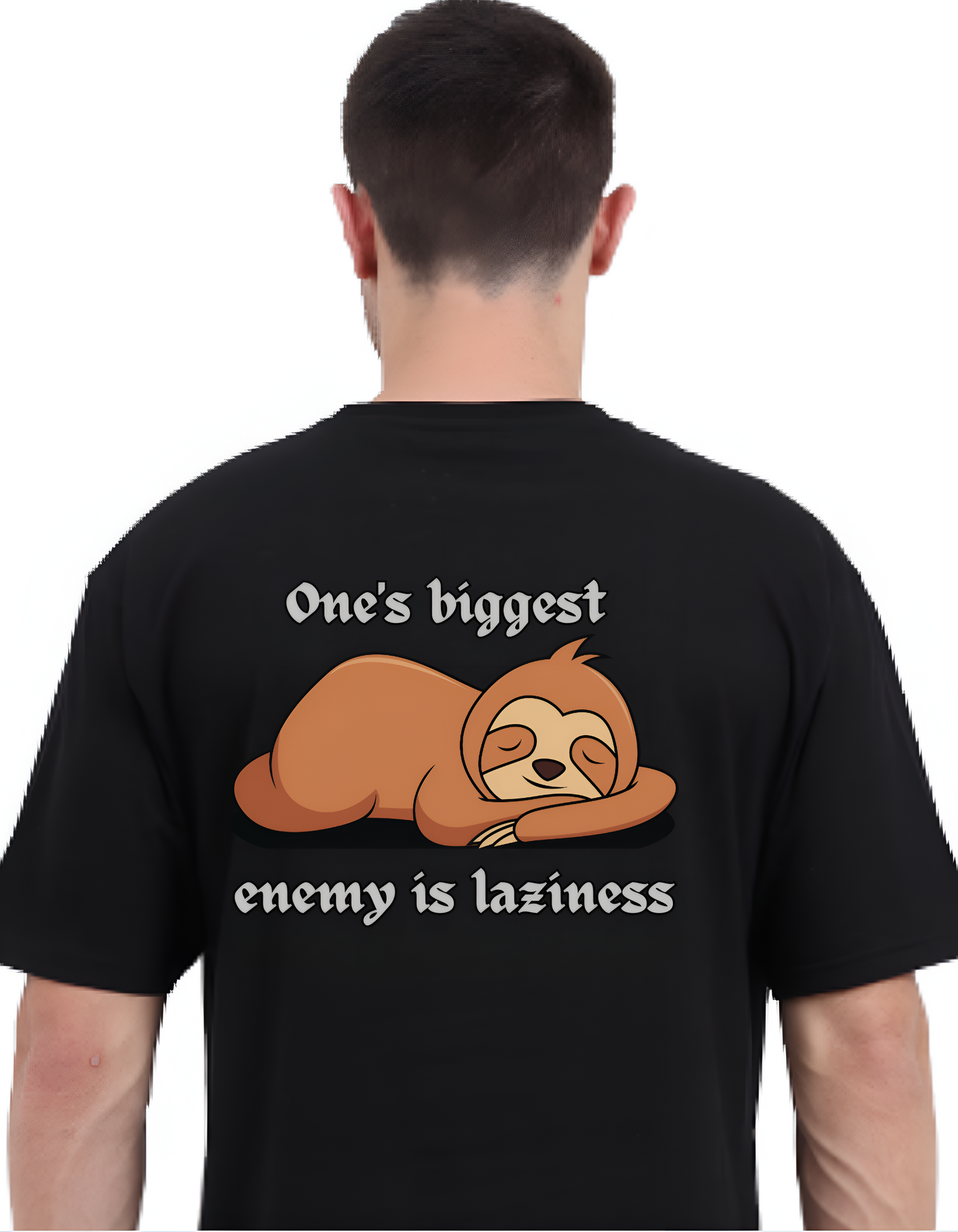 Oversized Black Vagabond Sanskrit Typography Cotton T-shirt - आलस्यं हि मनुष्याणां शरीरस्थो महान् रिपुः